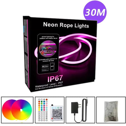 VividGlow 24V RGB Neon LED Strip Light With Bluetooth Music Sync  5m To 30m 10