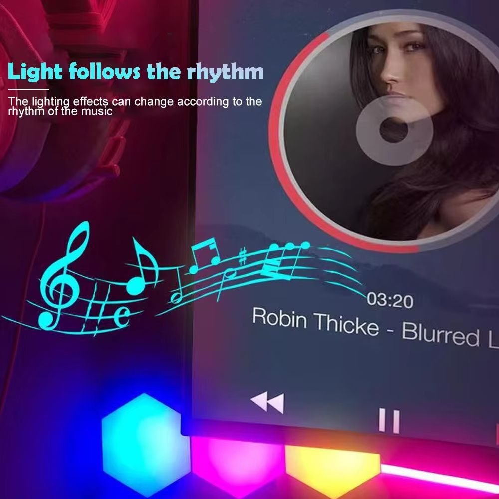 Modular RGB Hexagon Wall Lights  Smart LED Panels For Gaming  Ambient Decor 4