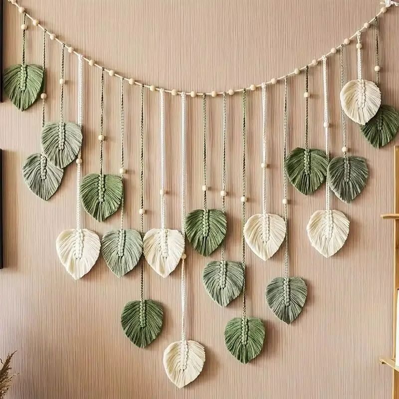 Bohemian Leaf & Feather Macrame Wall Decor – Chic boho wall art Tapestry