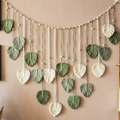 Bohemian Leaf & Feather Macrame Wall Decor – Chic boho wall art Tapestry