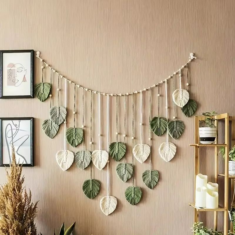 Bohemian Leaf  Feather Macrame Wall Decor  Chic Boho Wall Art Tapestry 1