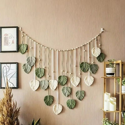 Bohemian Leaf  Feather Macrame Wall Decor  Chic Boho Wall Art Tapestry 1