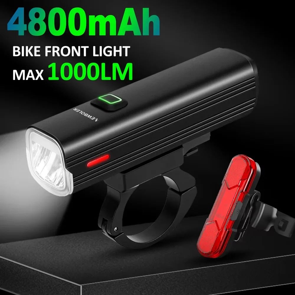 Rechargeable 1000 Lumen Bicycle Light Set with Front and Rear Rainproof Headlights