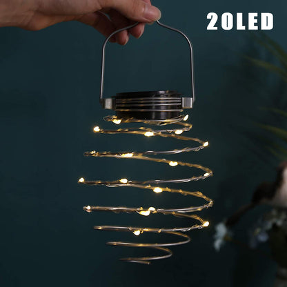 LED Hanging Decorative Lamp Outdoor, Solar Spiral Lights for Patio, Creative Iron Art Lantern for Porch Path Garden