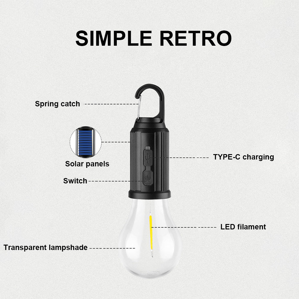 USB Charging LED Lighting Lantern Solar Powered, Waterproof 100LM Camping Lamp, Portable Outdoor BBQ Tent Light