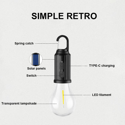USB Charging LED Lighting Lantern Solar Powered, Waterproof 100LM Camping Lamp, Portable Outdoor BBQ Tent Light