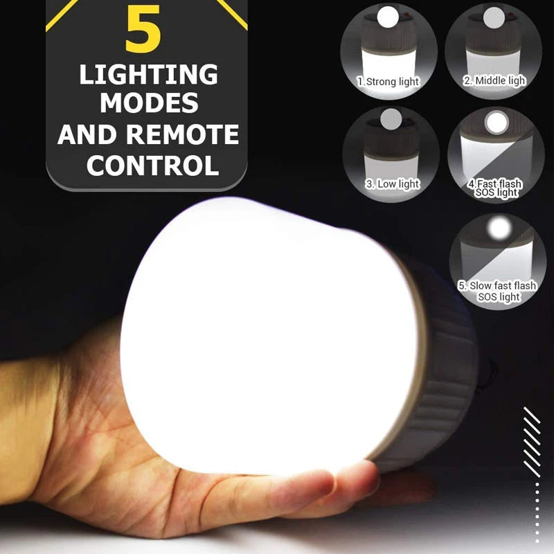 Solar Rechargeable Lanterns Emergency Light, Portable Bulb with Remote Control, Hooks for Camping, Hiking, Outdoor Use