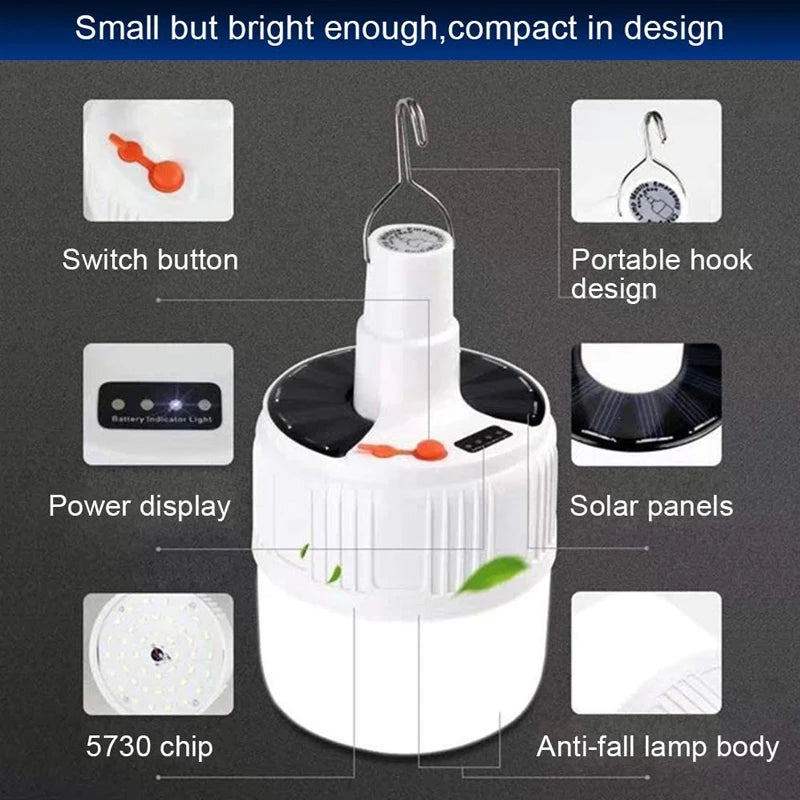 Solar Rechargeable Lanterns Emergency Light, Portable Bulb with Remote Control, Hooks for Camping, Hiking, Outdoor Use