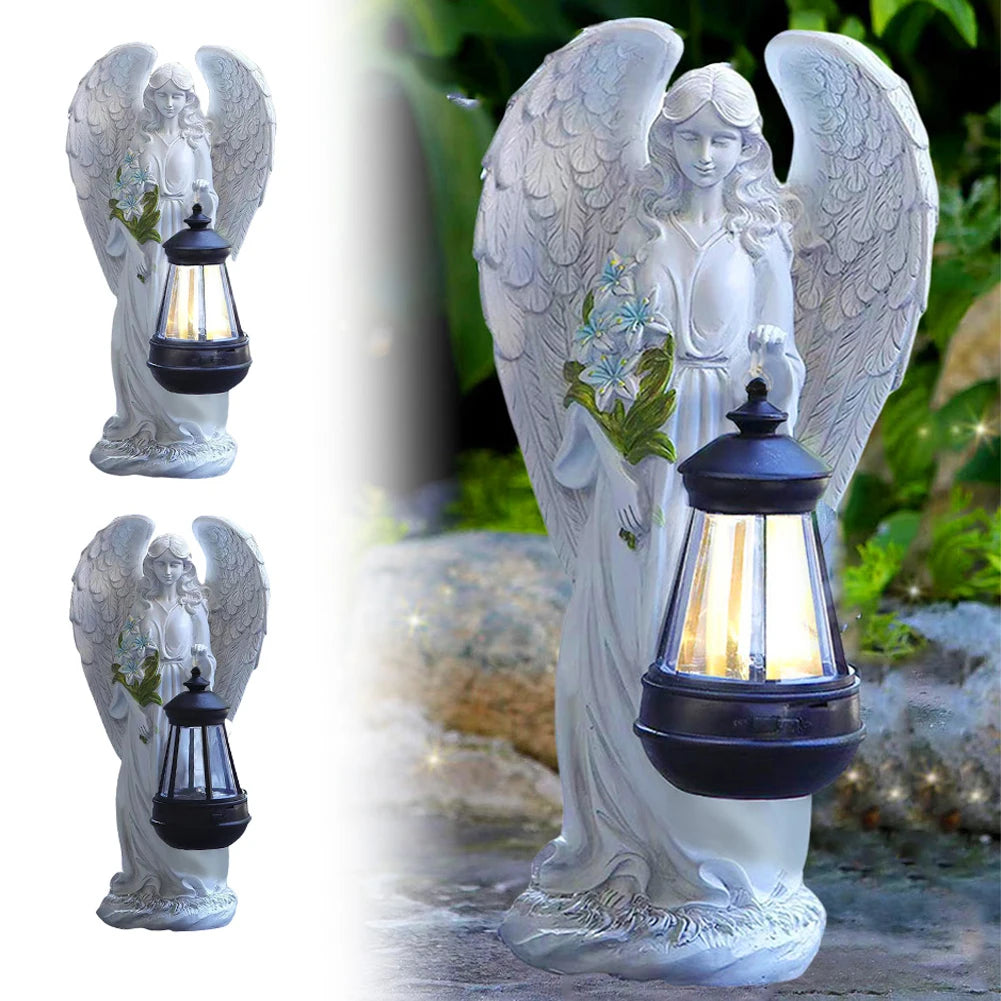Waterproof Angel Ornament Light Solar Lantern, Fairy Figurine Decor Lamp, Auto On Off Home Garden Decoration
