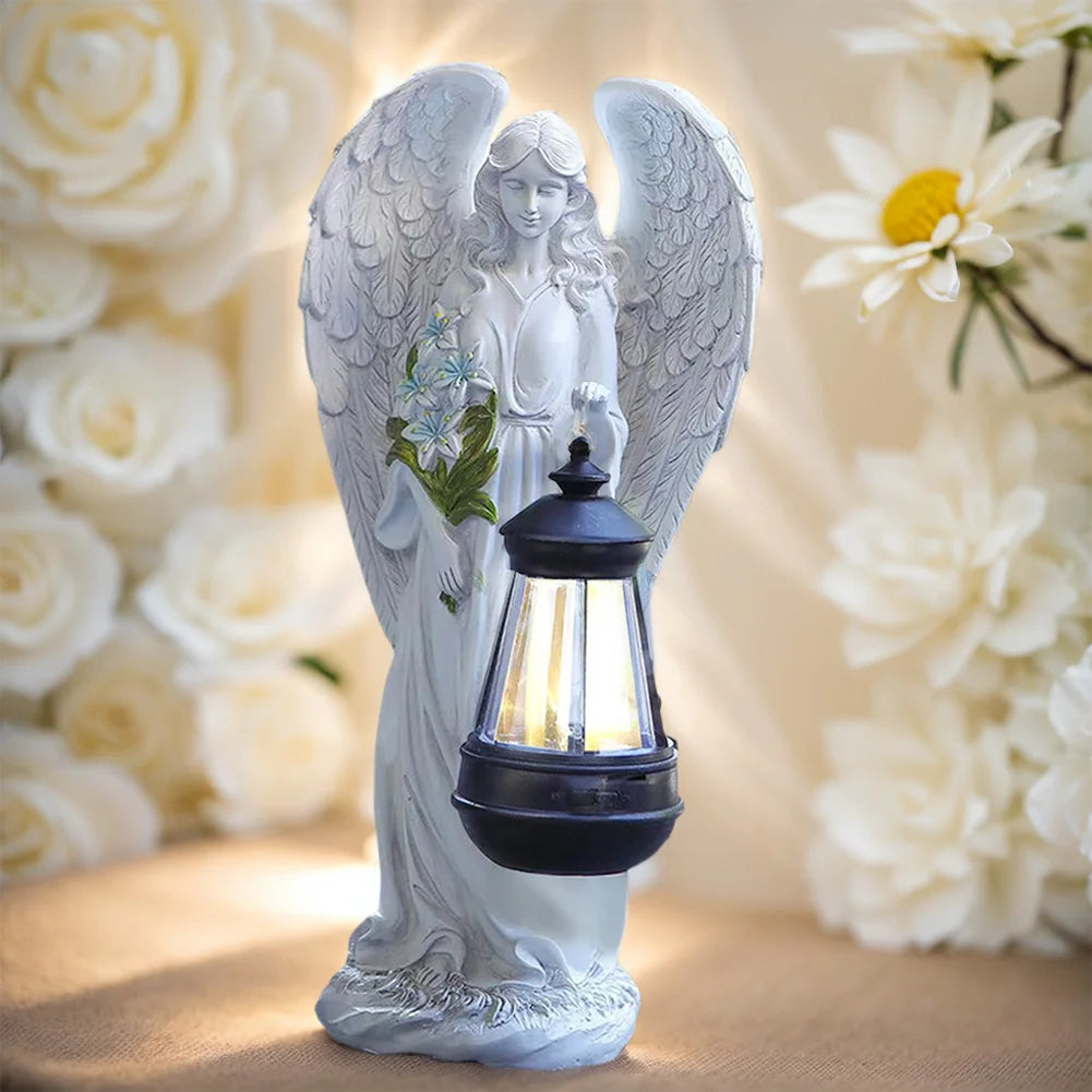 Waterproof Angel Ornament Light Solar Lantern, Fairy Figurine Decor Lamp, Auto On Off Home Garden Decoration