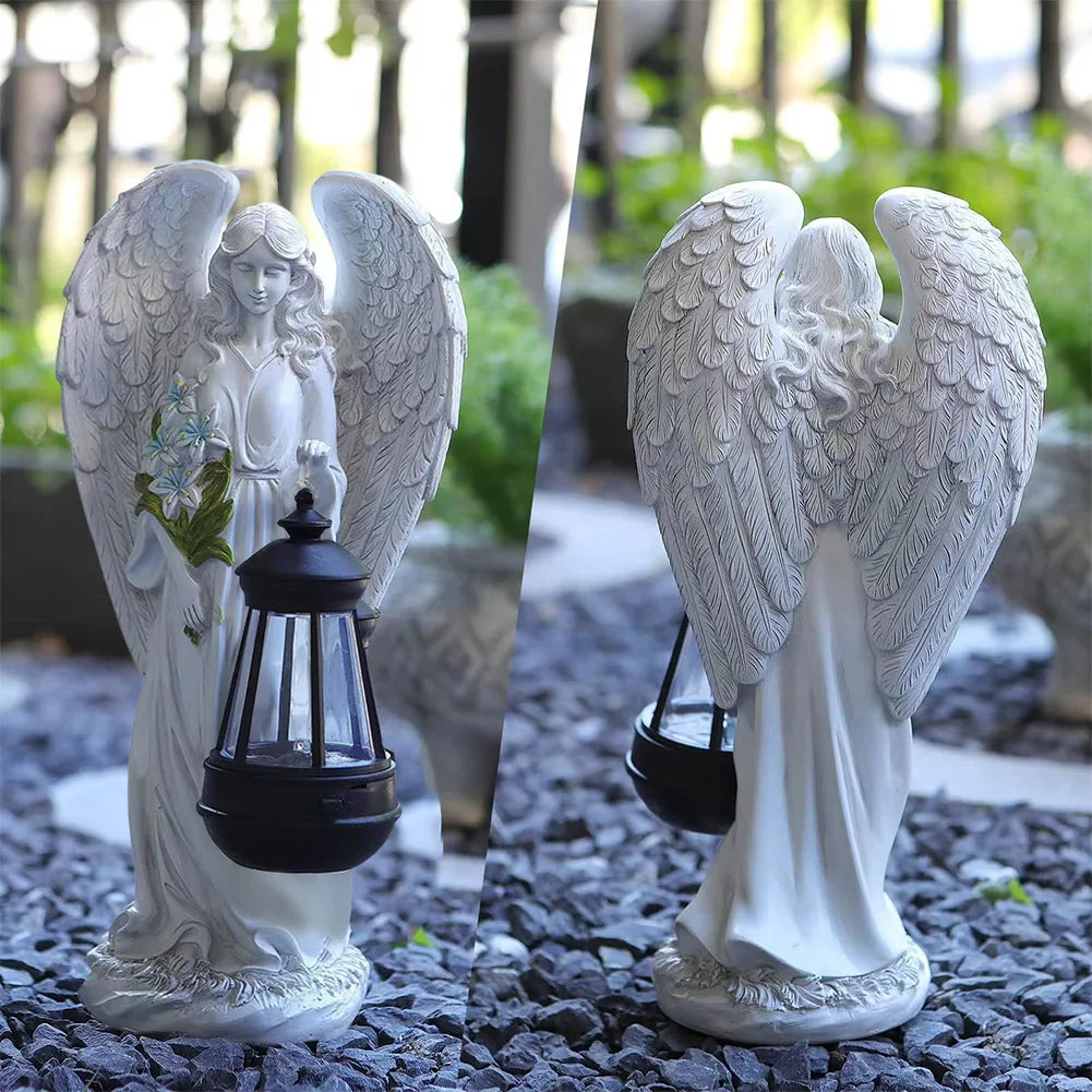 Waterproof Angel Ornament Light Solar Lantern, Fairy Figurine Decor Lamp, Auto On Off Home Garden Decoration