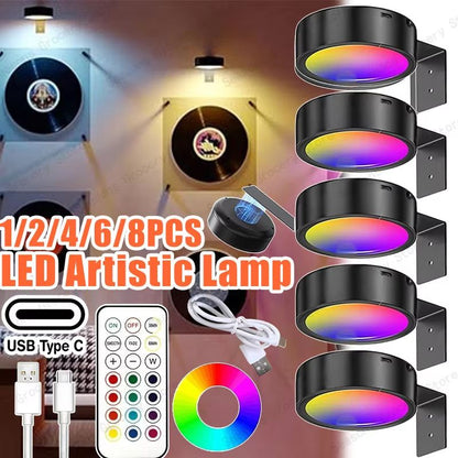 USB Rechargeable Magnetic RGB Wall Art Light – Wireless Display Lamp with Remote & Decorative Modes