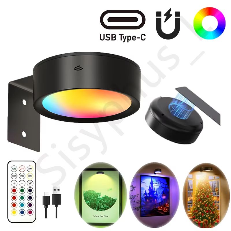 USB Rechargeable Magnetic RGB Wall Art Light  Wireless Display Lamp With Remote  Decorative Modes 1