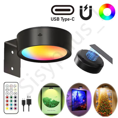 USB Rechargeable Magnetic RGB Wall Art Light  Wireless Display Lamp With Remote  Decorative Modes 1