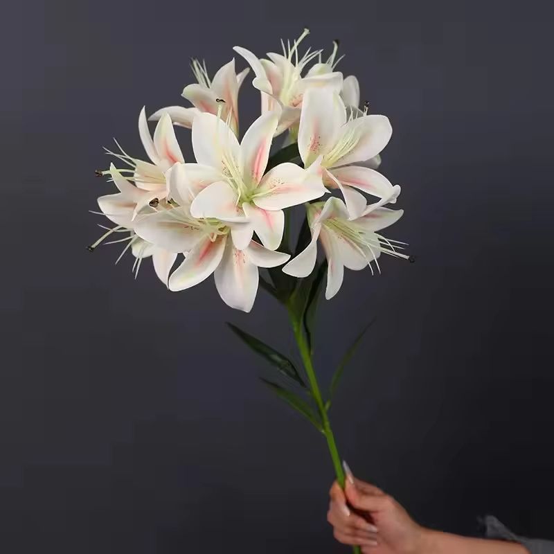 Simulated 10 Head Silk Lily Long Branch Bouquet For Wedding And Home Decor 9