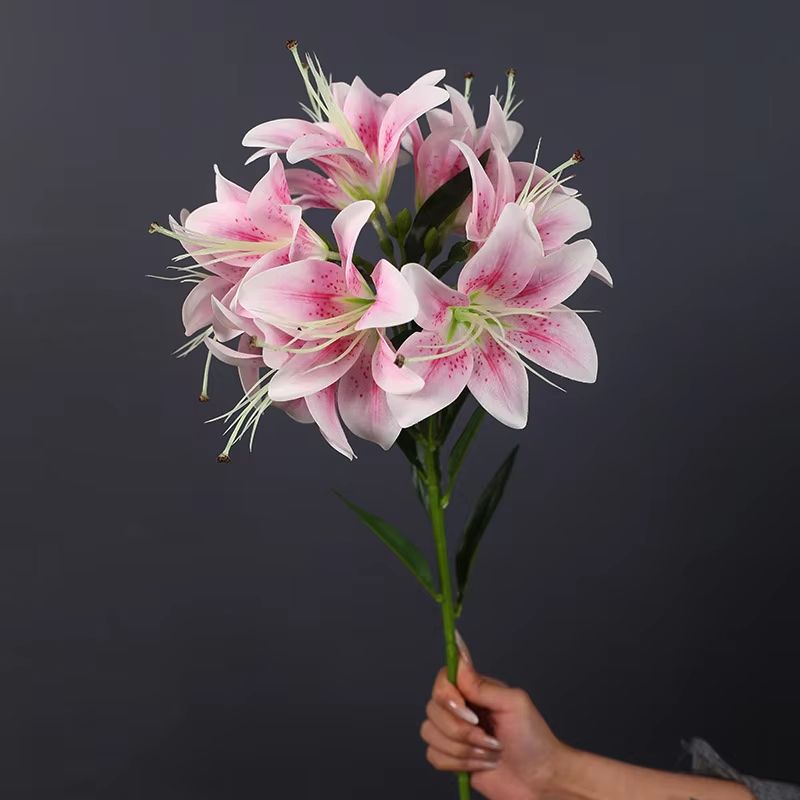 Simulated 10 Head Silk Lily Long Branch Bouquet For Wedding And Home Decor 1