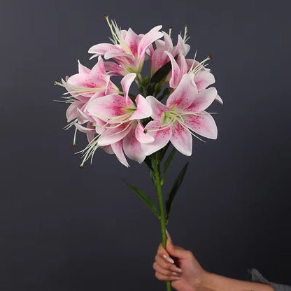 Simulated 10 Head Silk Lily Long Branch Bouquet For Wedding And Home Decor 1