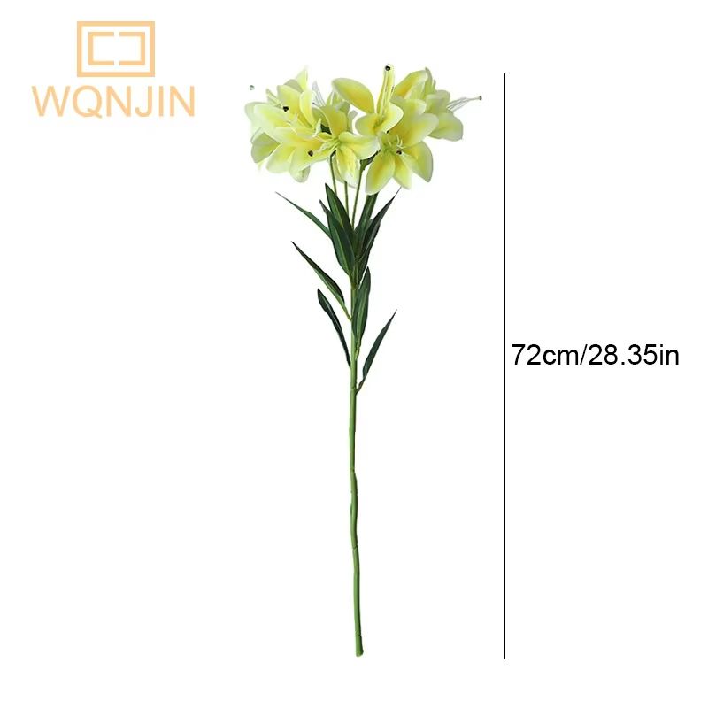 Simulated 10 Head Silk Lily Long Branch Bouquet For Wedding And Home Decor 3