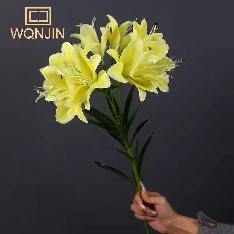 Simulated 10 Head Silk Lily Long Branch Bouquet For Wedding And Home Decor 8
