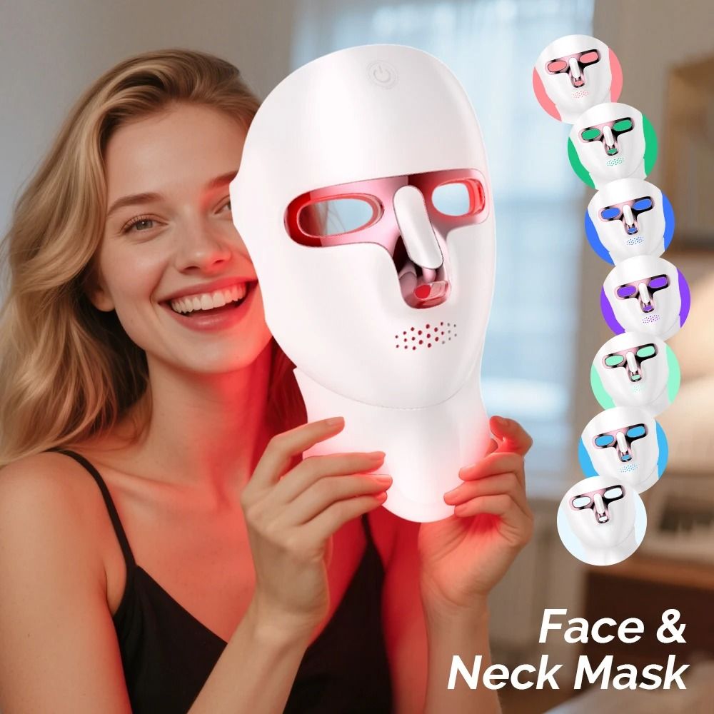 7 Color LED Face and Neck Mask for Skin Rejuvenation and Anti-Aging Care