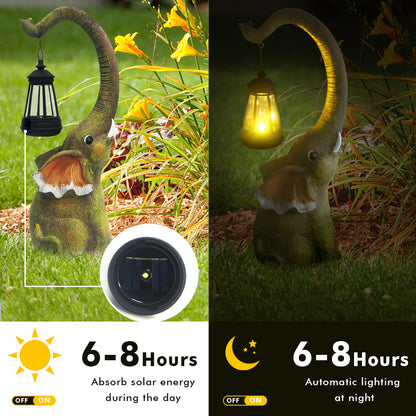 Solar Garden Figurine Lamp with Resin Elephant Statue, Retro Landscape Garden Decor, Courtyard Patio Walkway Lawn Lamp