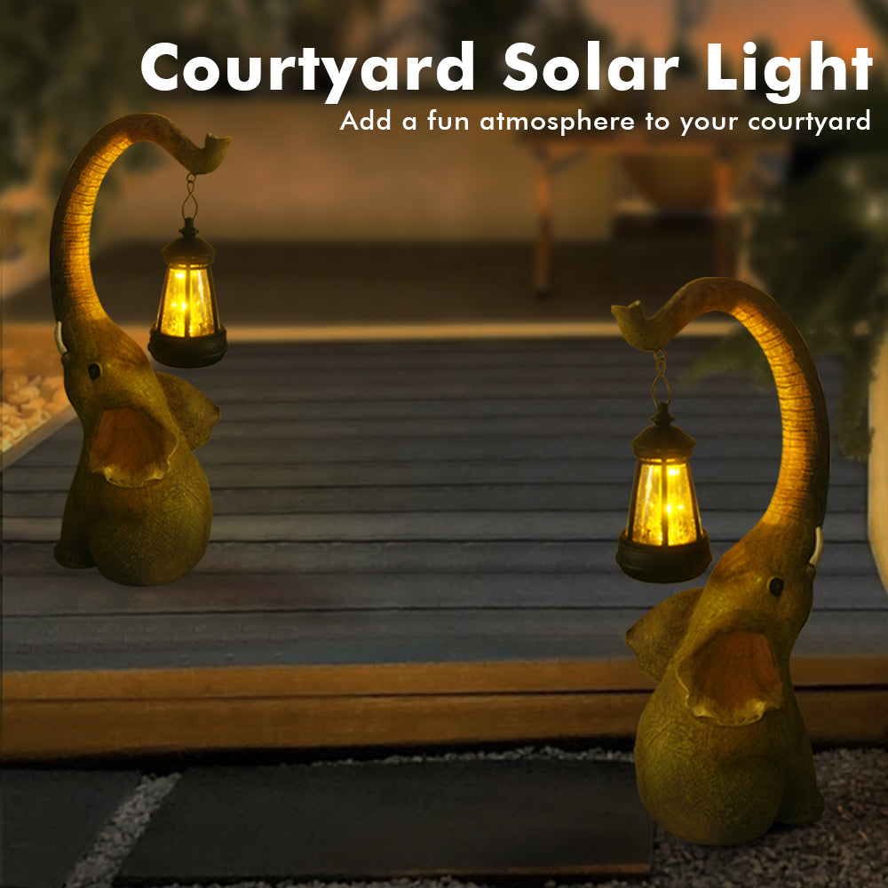Solar Garden Figurine Lamp with Resin Elephant Statue, Retro Landscape Garden Decor, Courtyard Patio Walkway Lawn Lamp