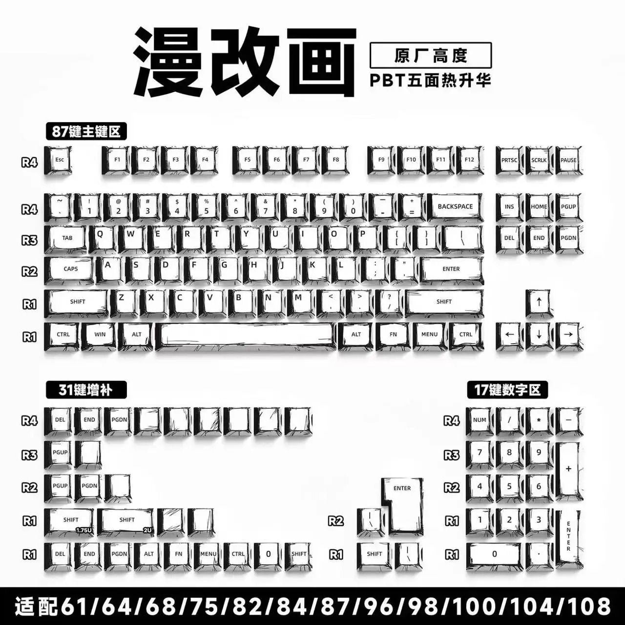 Comic Style PBT Keycap Set For Mechanical Keyboards 151 Keys Cherry Profile 16