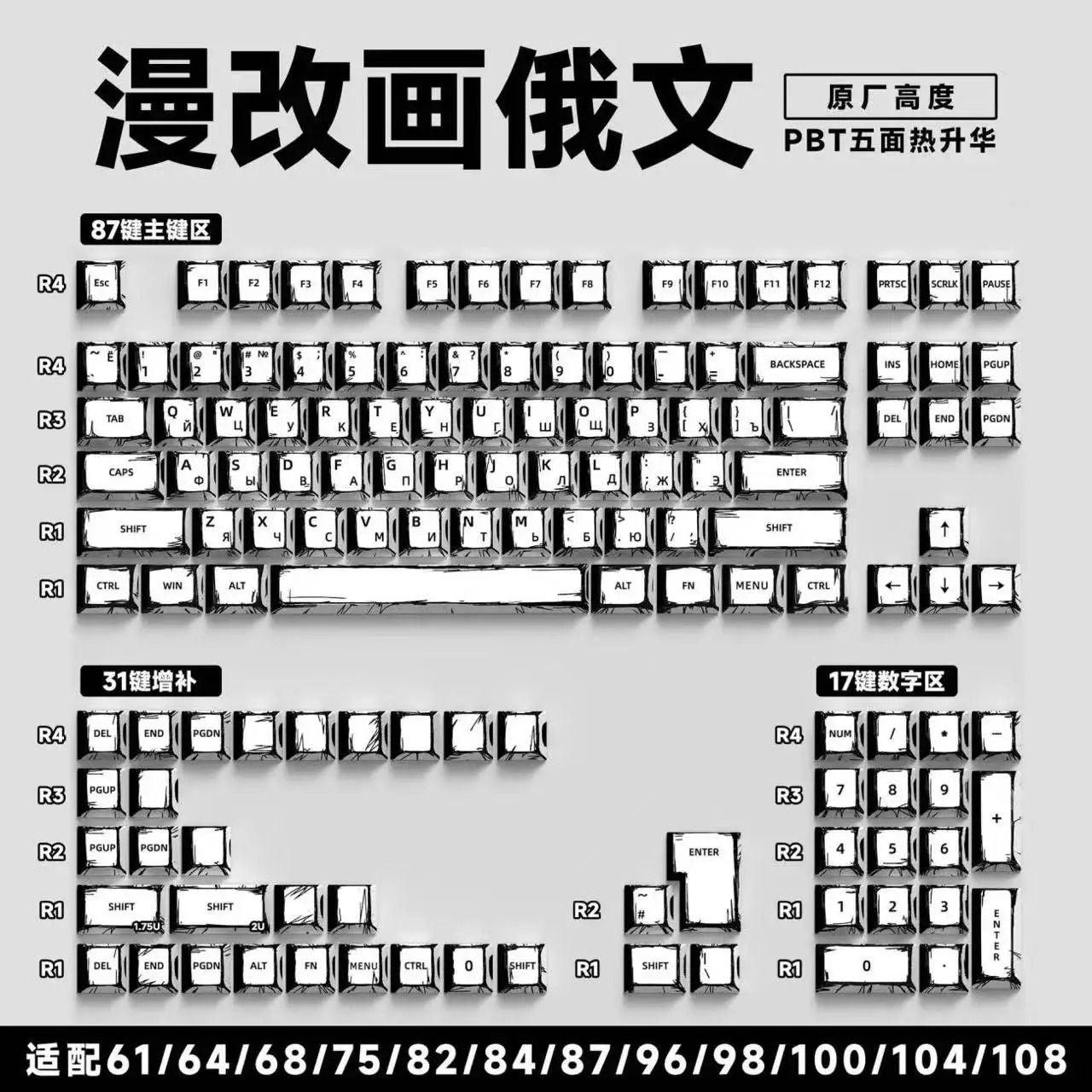 Comic Style PBT Keycap Set For Mechanical Keyboards 151 Keys Cherry Profile 18