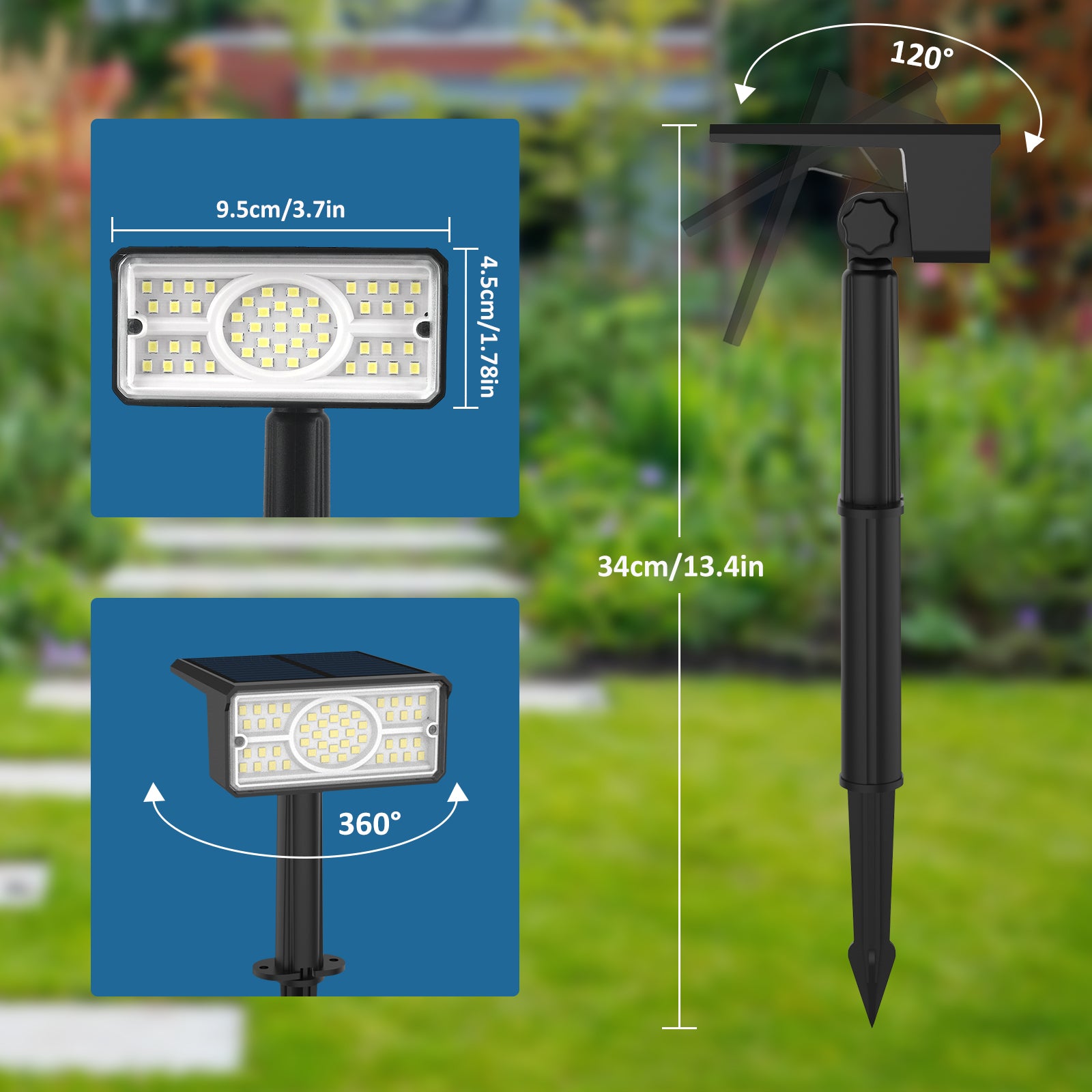Solar Power Light Outdoor, IP65 Solar Lamp, Green Blue Solar Garden Spotlight Wall Light