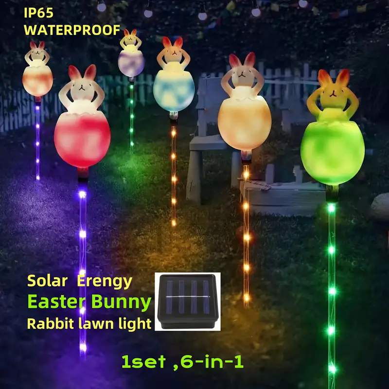 Lovely Rabbit Solar Lights Outdoor Garden Decor Waterproof Holiday Christmas LED Fairy Lights 6pcs Home Decorations