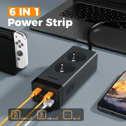 30W GaN Power Strip with USB C and Surge Protection for Home and Office