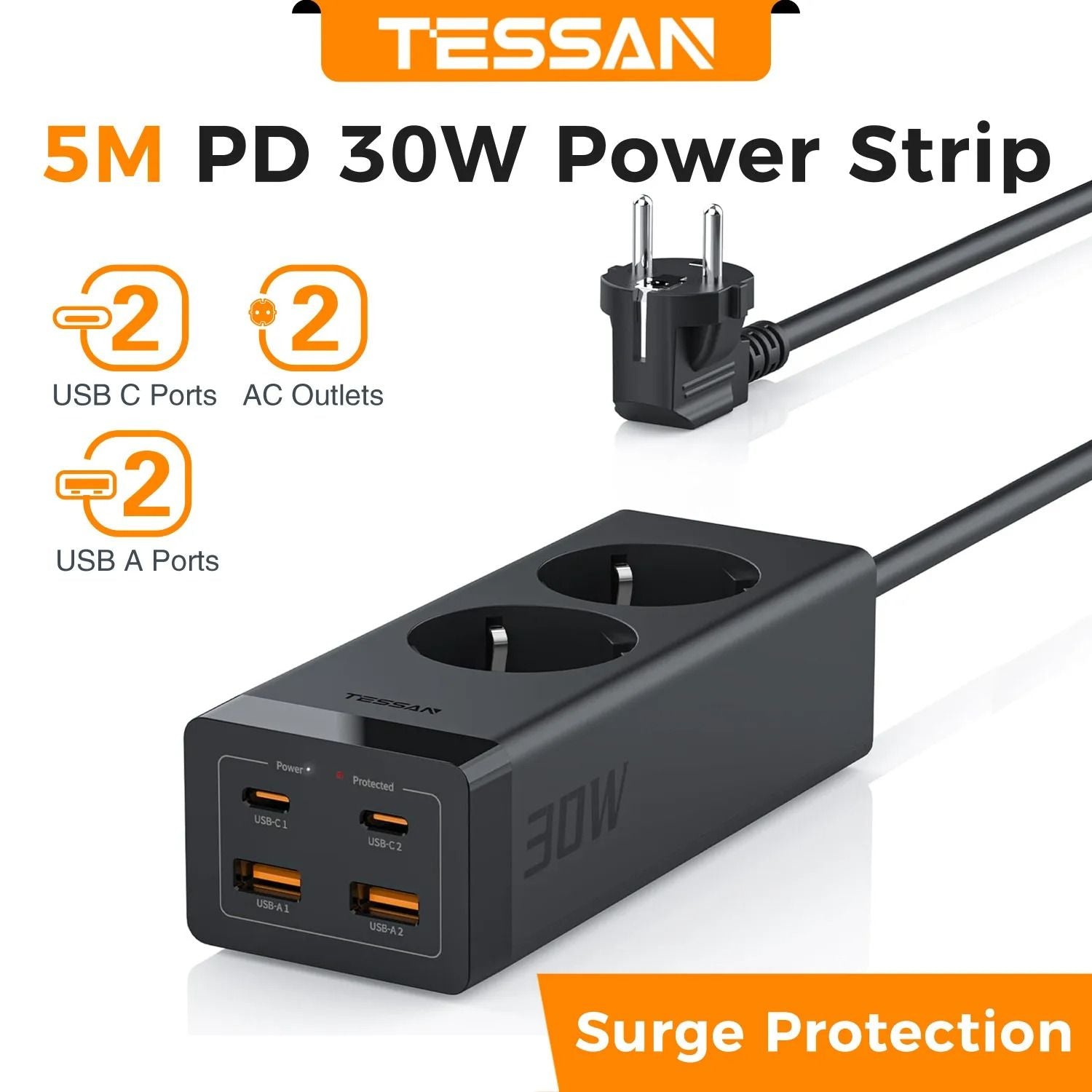 30W GaN Power Strip With USB C And Surge Protection For Home And Office 6