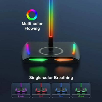DeskGlow Z12 RGB Headphone Stand With Wireless Charging Base  Gaming Headphone Stand With USB Ports 2