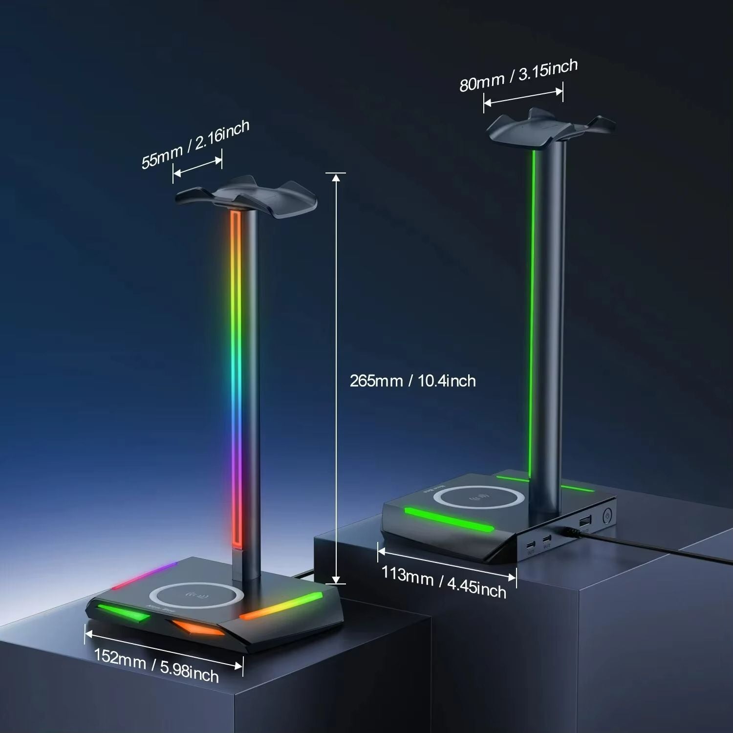 DeskGlow Z12 RGB Headphone Stand With Wireless Charging Base  Gaming Headphone Stand With USB Ports 3