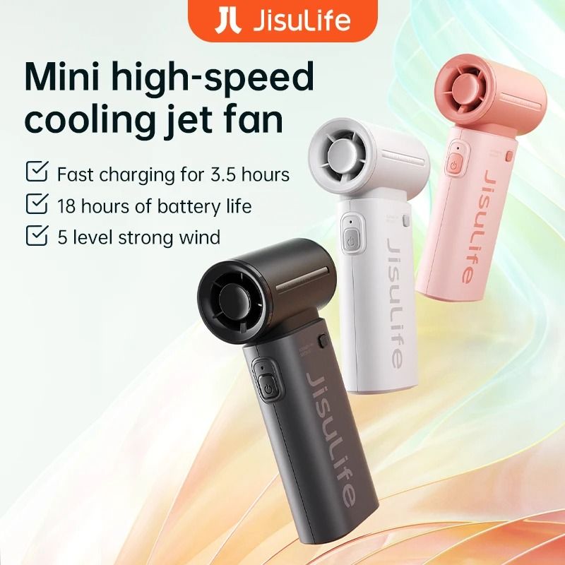 JISULIFE Handheld Turbo Fan with 5 Speeds and USB Rechargeable Power