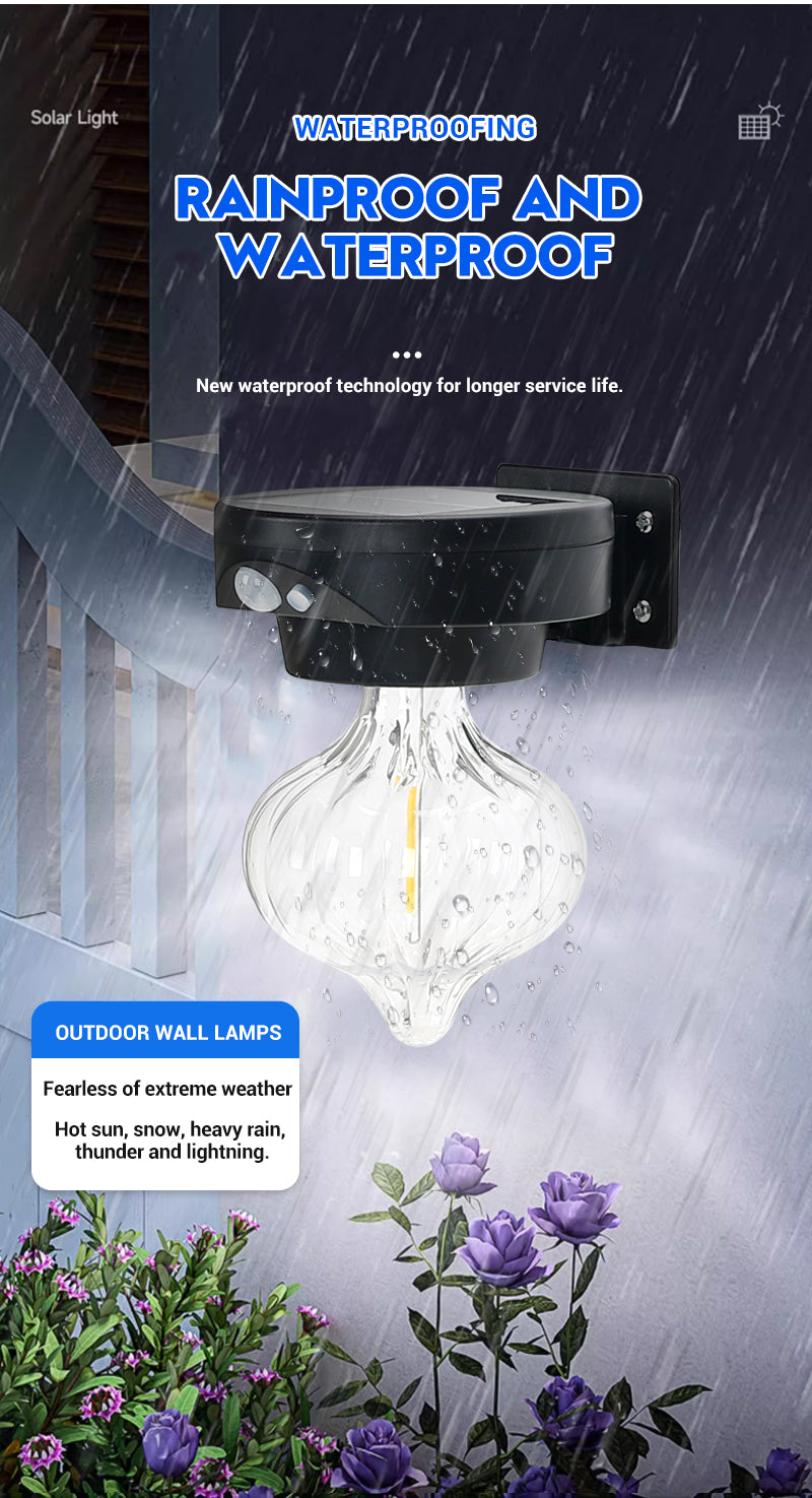 Outdoor LED Super Bright Solar Tungsten Bulb Light Household Waterproof Human Sensing Courtyard Wall Lamp Lighting Street Lamp