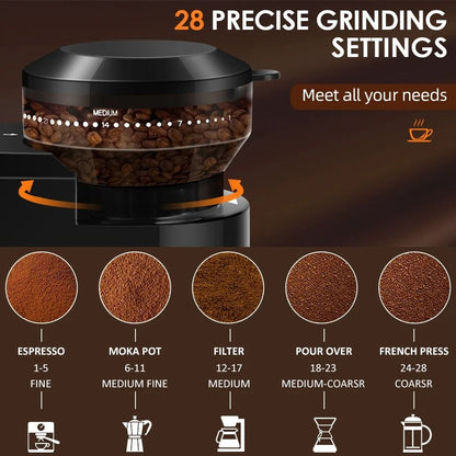 Electric Burr Mill Coffee Grinder With 28 Adjustable Settings For Espresso And Drip Brewing 1