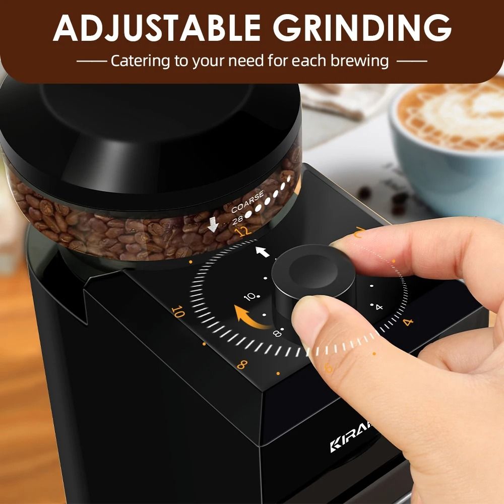 Electric Burr Mill Coffee Grinder With 28 Adjustable Settings For Espresso And Drip Brewing 2
