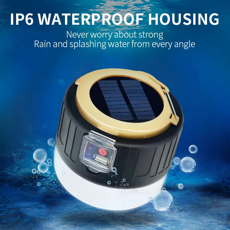 Waterproof USB Rechargeable Solar LED Camping Light Bulb, Long-lasting Outdoor Tent Lamp, Portable Emergency Lighting