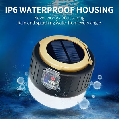 Waterproof USB Rechargeable Solar LED Camping Light Bulb, Long-lasting Outdoor Tent Lamp, Portable Emergency Lighting