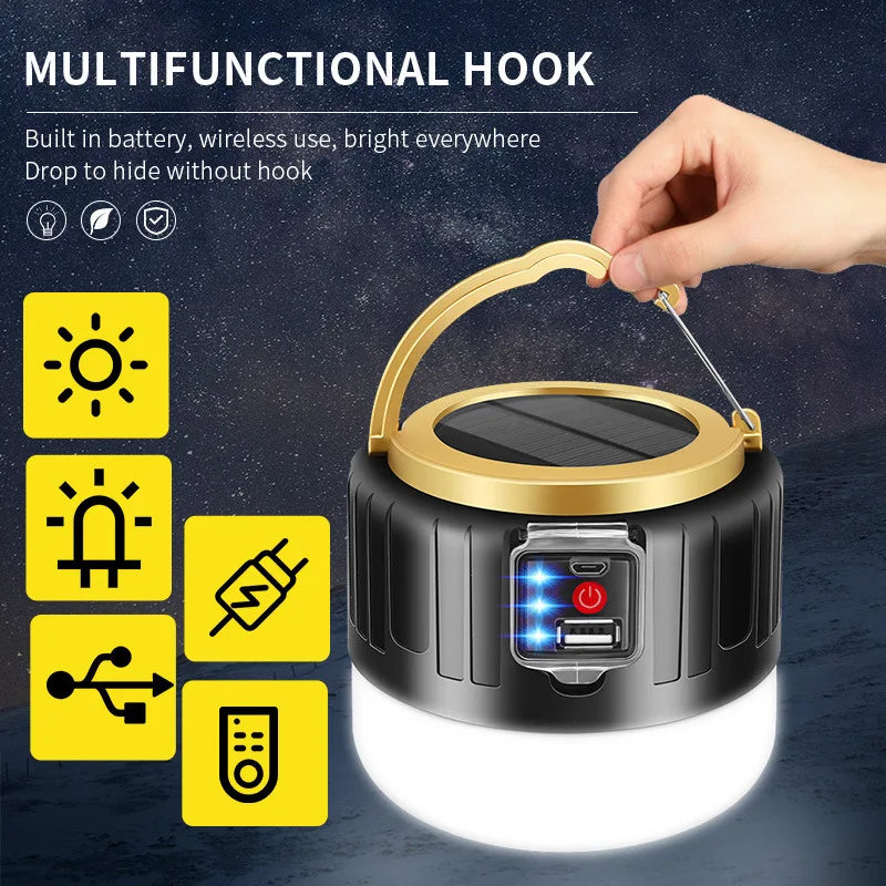 Waterproof USB Rechargeable Solar LED Camping Light Bulb, Long-lasting Outdoor Tent Lamp, Portable Emergency Lighting