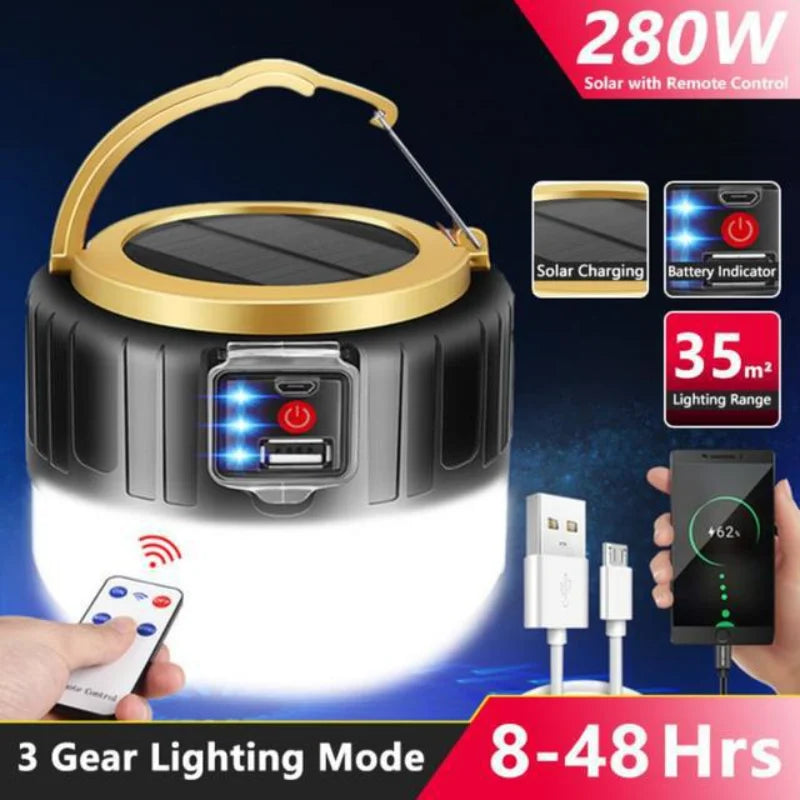 Waterproof USB Rechargeable Solar LED Camping Light Bulb, Long-lasting Outdoor Tent Lamp, Portable Emergency Lighting