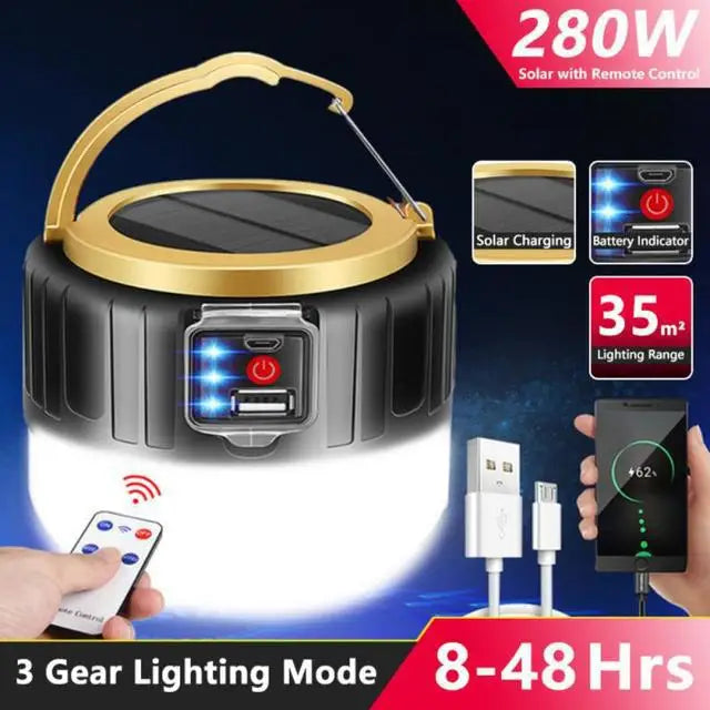 Waterproof USB Rechargeable Solar LED Camping Light Bulb, Long-lasting Outdoor Tent Lamp, Portable Emergency Lighting