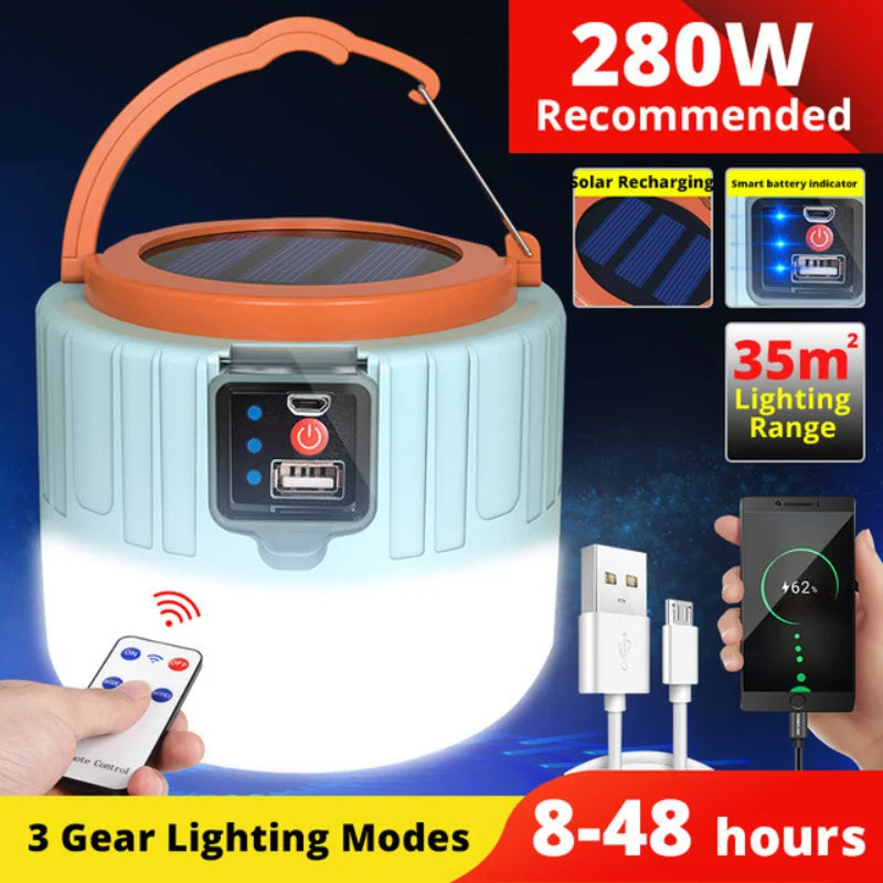Waterproof USB Rechargeable Solar LED Camping Light Bulb, Long-lasting Outdoor Tent Lamp, Portable Emergency Lighting