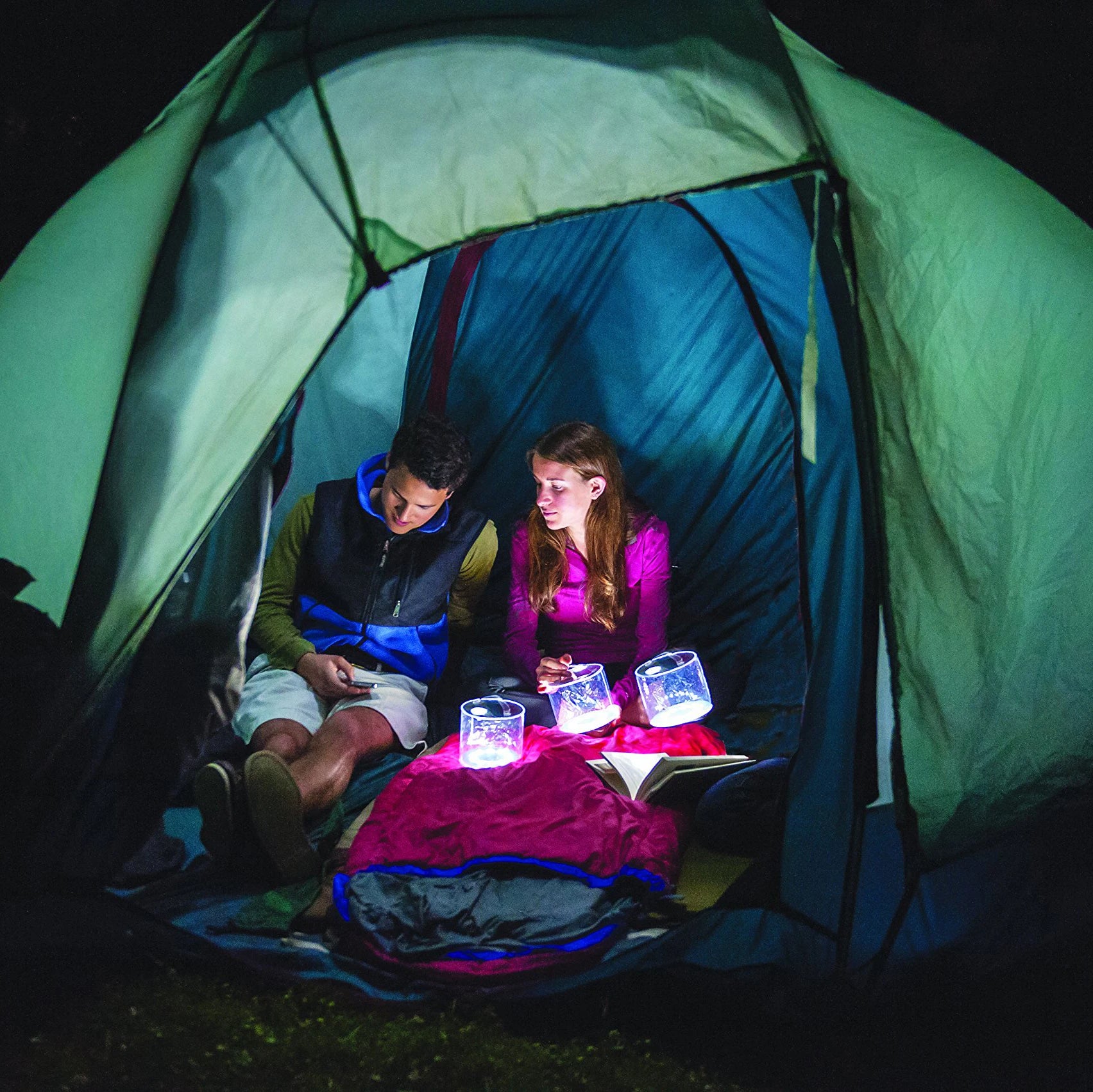 Portable LED Solar Camping Lantern Tent Lamp, Waterproof Outdoor Inflatable Foldable Light for Hiking, Backpacking