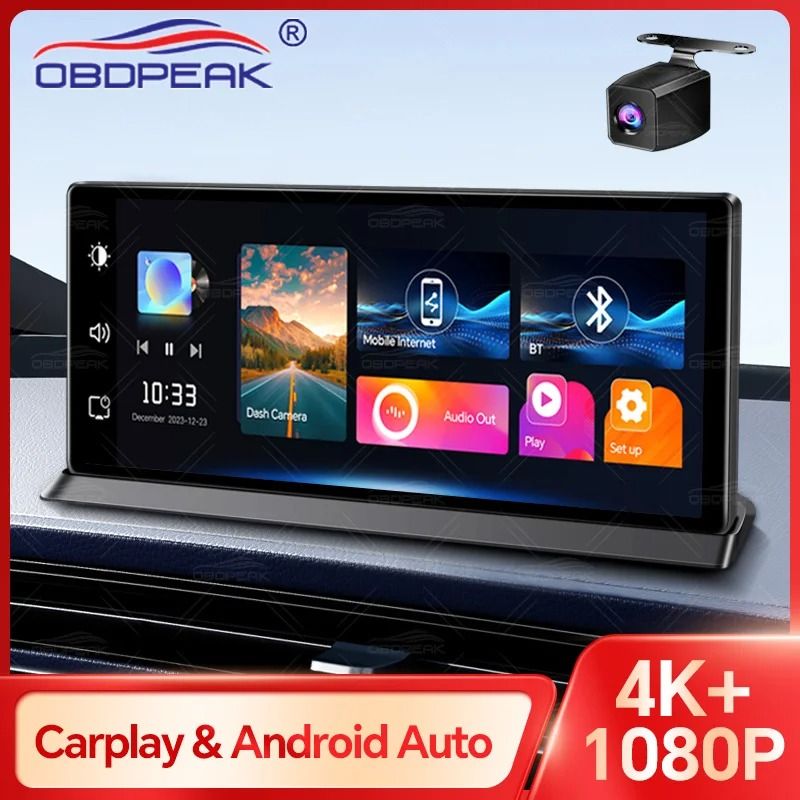 K2 Pro 11.3 Inch Car DVR 4K Dash Cam with Wireless CarPlay Android Auto AI Dual Lens Camera GPS Navigation Monitor