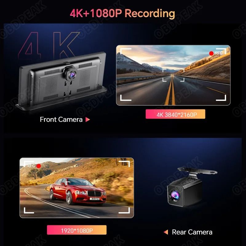 K2 Pro 113 Inch Car DVR 4K Dash Cam With Wireless CarPlay Android Auto AI Dual Lens Camera GPS Navi 2