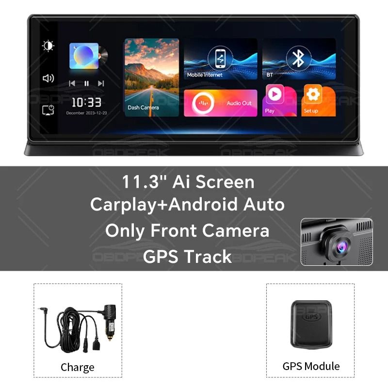 K2 Pro 113 Inch Car DVR 4K Dash Cam With Wireless CarPlay Android Auto AI Dual Lens Camera GPS Navi 7