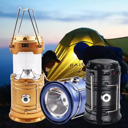 LED Outdoor Lighting Folding Camp Lamp, Portable Solar Charger Camping Lantern, USB Rechargeable Tent Light for Travel