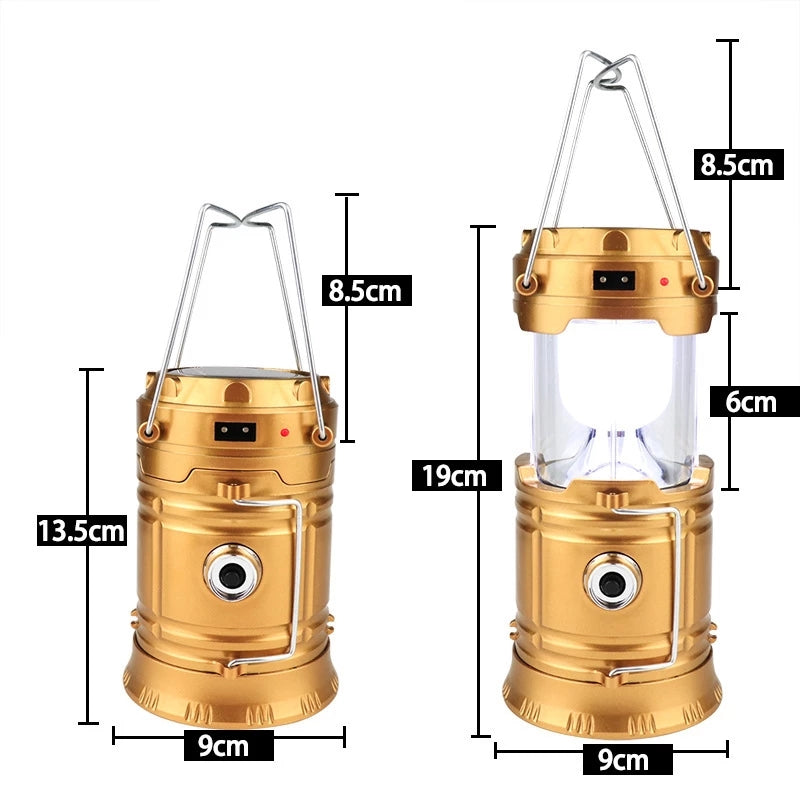 LED Outdoor Lighting Folding Camp Lamp, Portable Solar Charger Camping Lantern, USB Rechargeable Tent Light for Travel